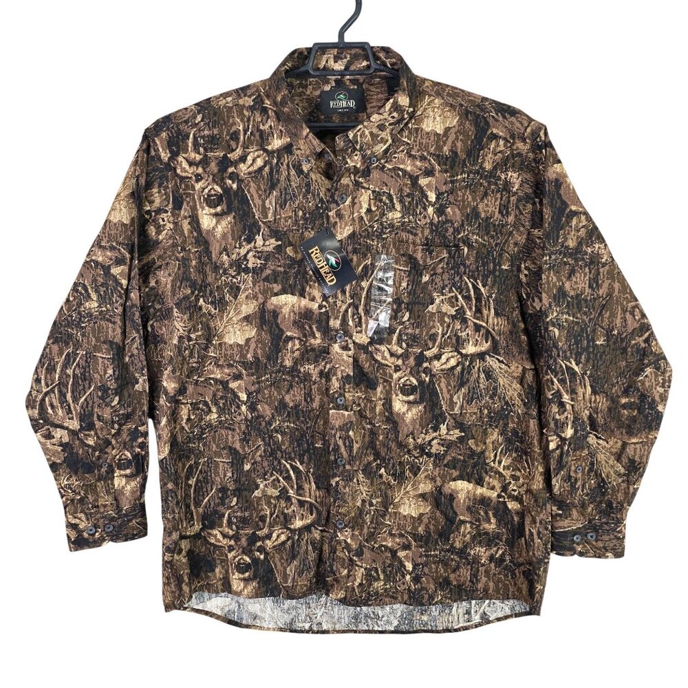 Mens RedHead Brown Camouflage Button Up Shirt Long Sleeve Hunting Polyester 2XL